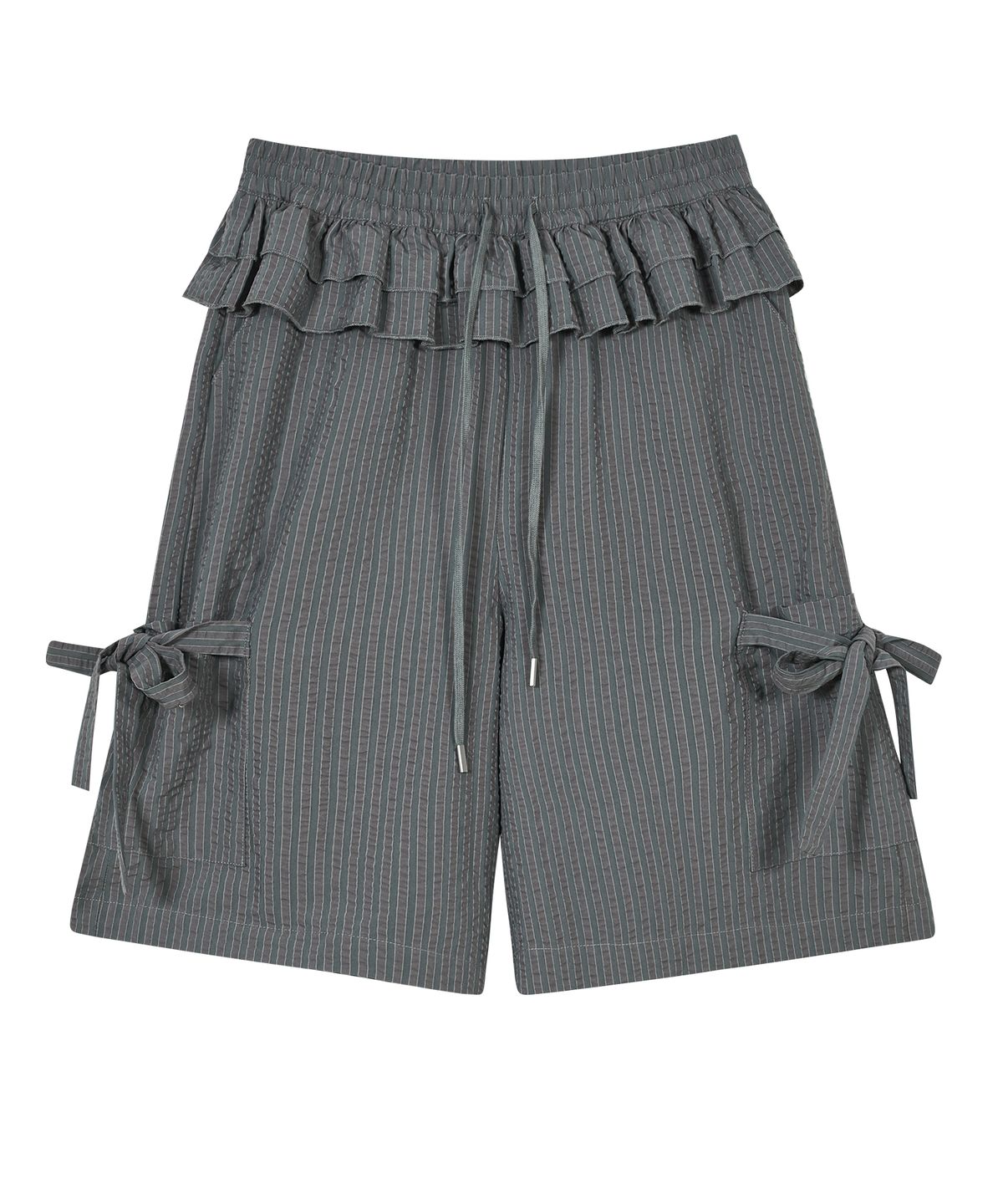 타입서비스(TYPESERVICE) Ruffled Stripe Pocket Pants [Gray]
