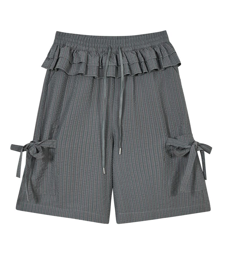 Ruffled Stripe Pocket Pants [Gray]