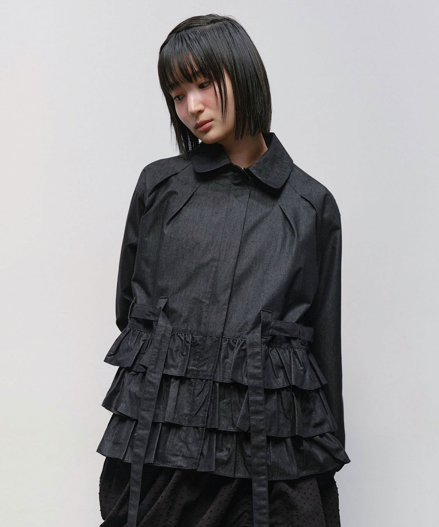 【typeservice】25ss Ruffled Denim Jacket MUSINSA | TYPESERVICE Ruffled Denim Jacket [Black]