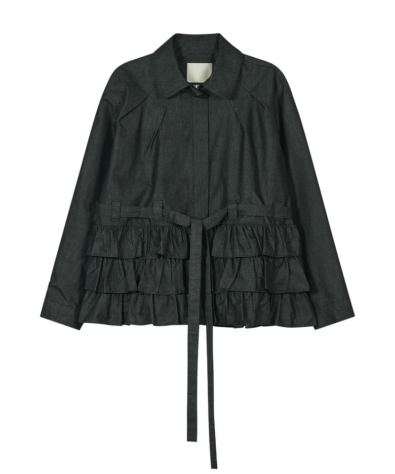 Ruffled Denim Jacket [Black]
