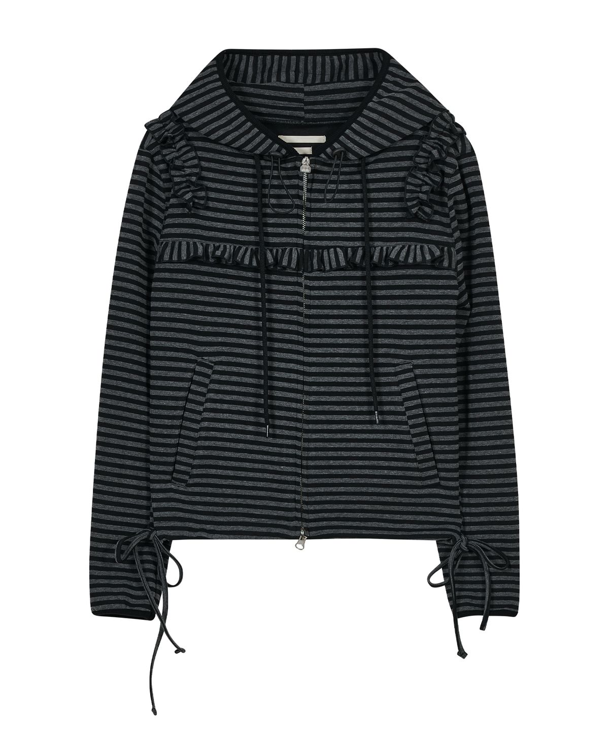 타입서비스(TYPESERVICE) Ruffled Stripe Zip Hoodie [Black]