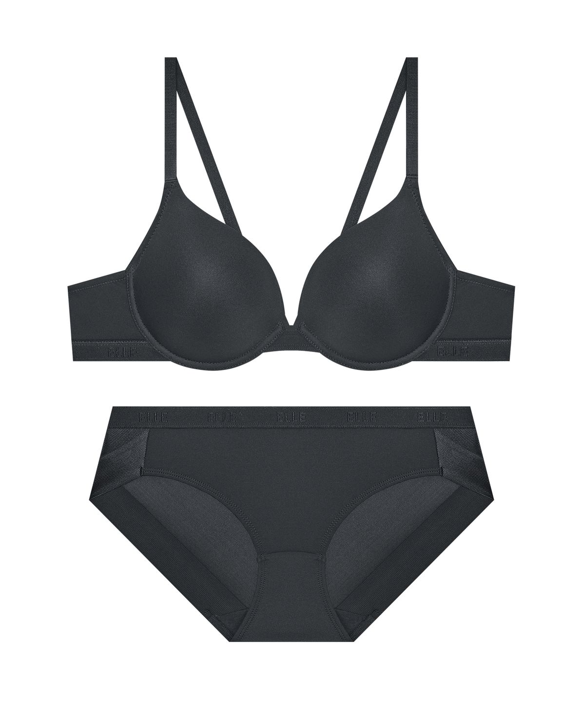 엘르이너웨어(ELLE INNERWEAR) 페미닌 쿨 서포트 브라 팬티 세트 - 차콜