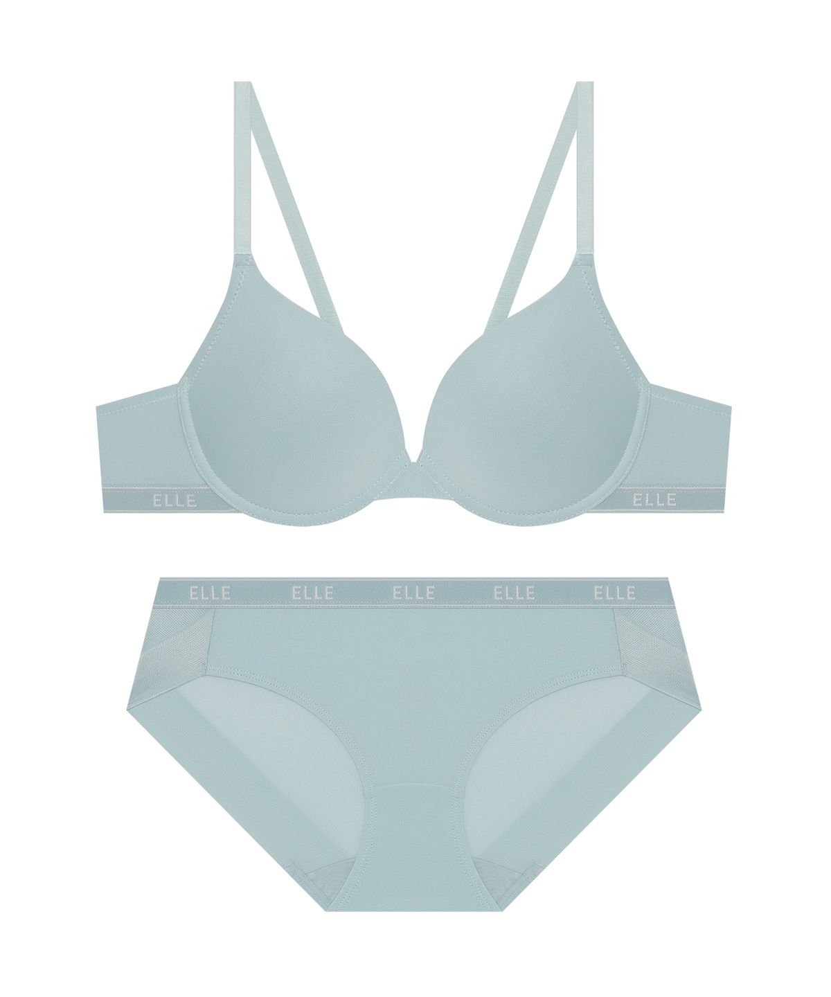 엘르이너웨어(ELLE INNERWEAR) 페미닌 쿨 서포트 브라 팬티 세트 - 민트블루