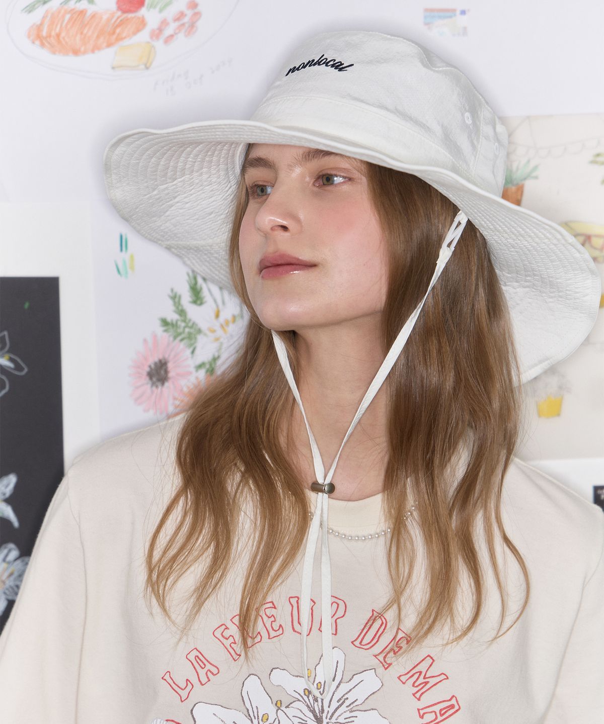 논로컬(NONLOCAL) Nylon Strap Safari Bucket Hat - Off White