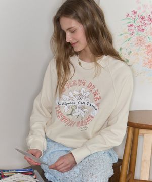 [논로컬 X 이하여백] Lily Hand Drawing Sweatshirt - Cream Yellow