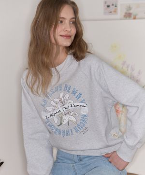 [논로컬 X 이하여백] Lily Hand Drawing Sweatshirt - Light Grey
