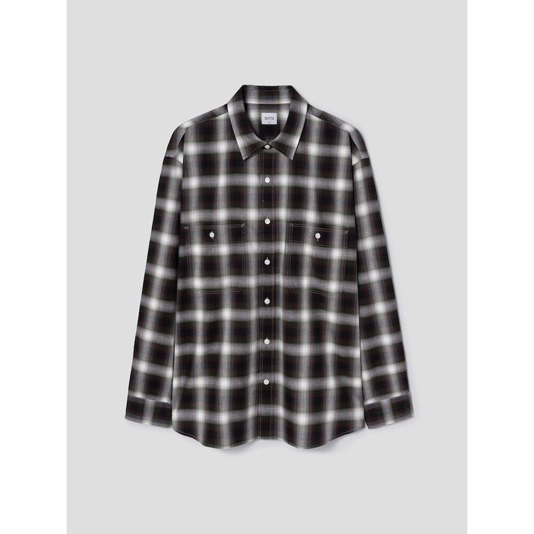 Ombre Check Cloud Shirts  Brown