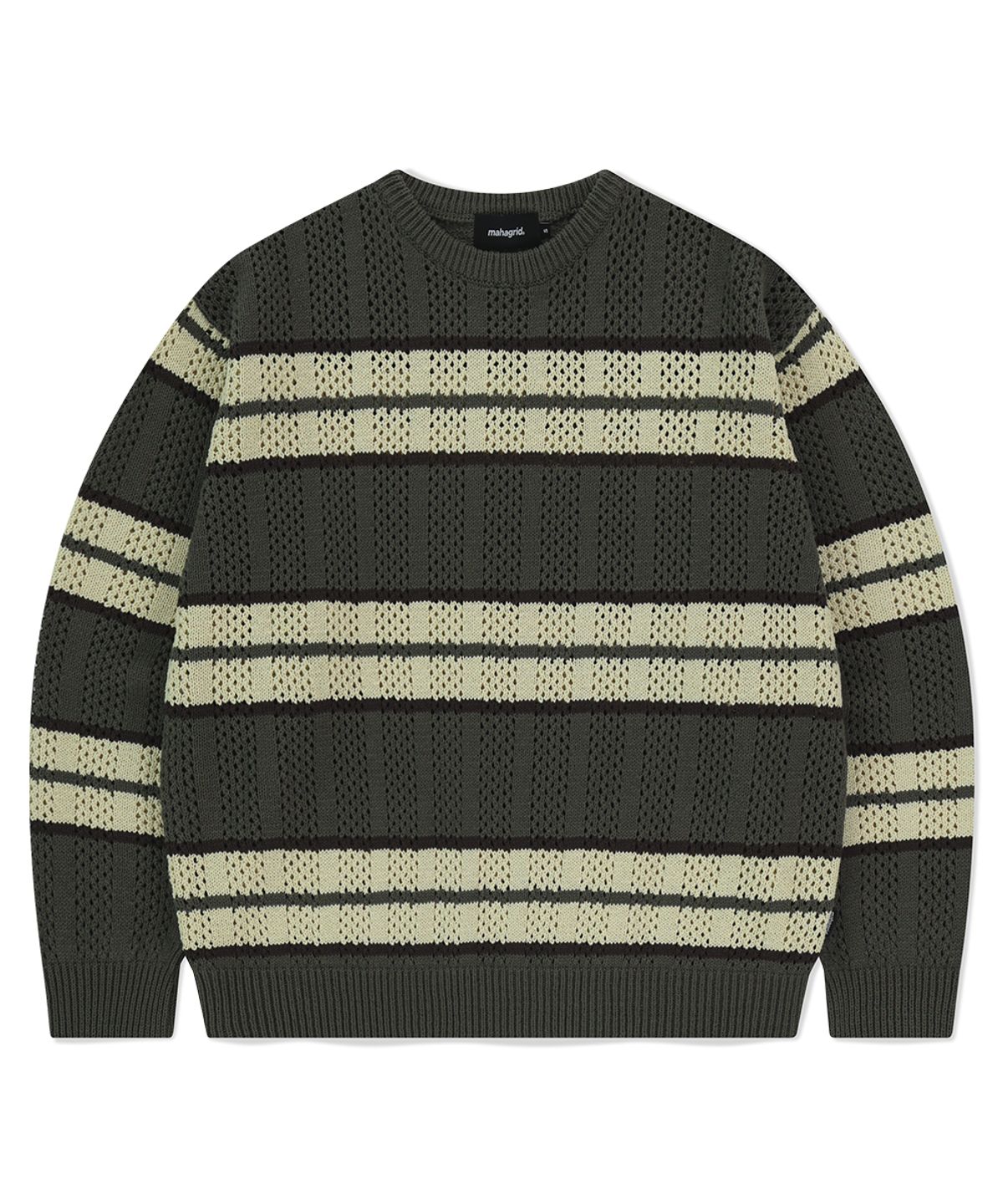 마하그리드(MAHAGRID) MESH STRIPE KNIT KHAKI(MG2FSMK611A)