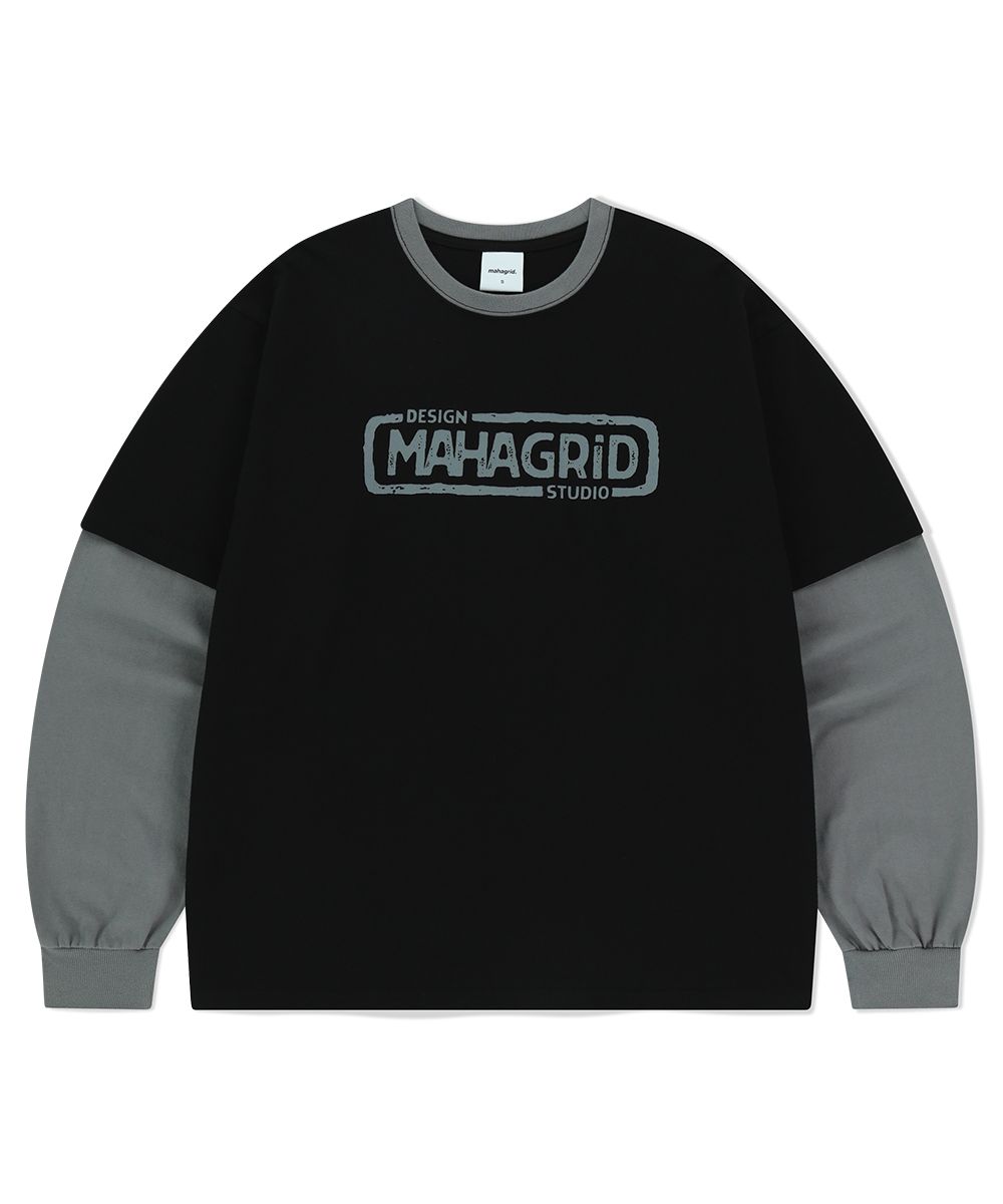 MUSINSA公式 | MAHAGRID BANNER LOGO LAYERED LS TEE BLACK