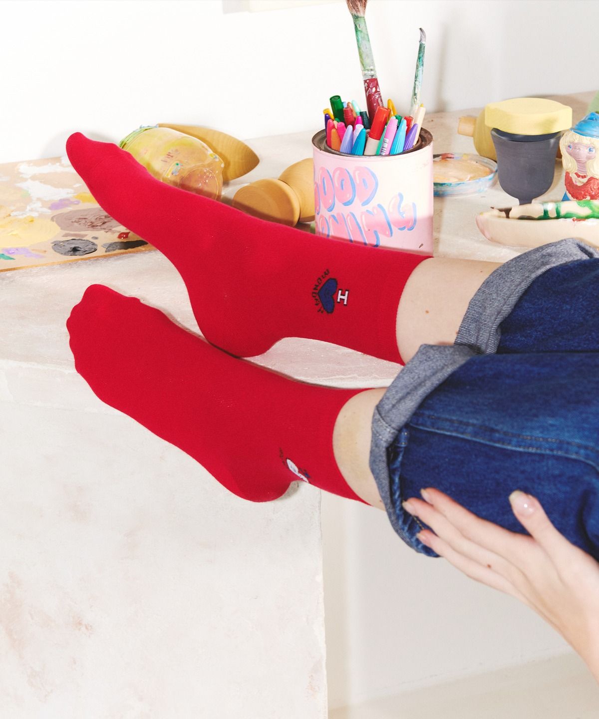 슬로코스터(SLOWCOASTER) [SLCO X I HATE MONDAY] I LOVE MONDAY SOCKS [핑크]