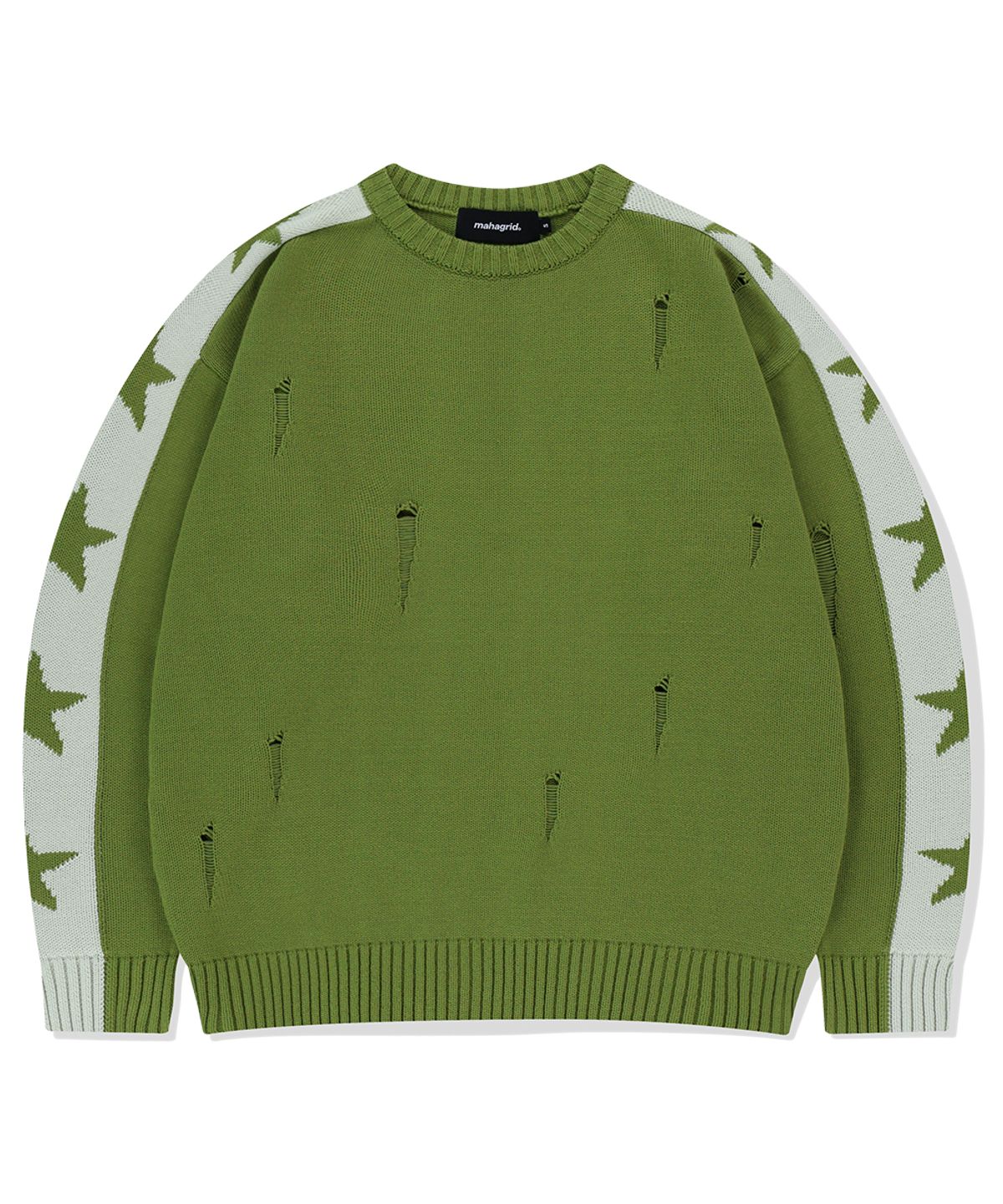 마하그리드(MAHAGRID) STAR CRASH KNIT CREWNECK OLIVE(MG2FSMK610A)