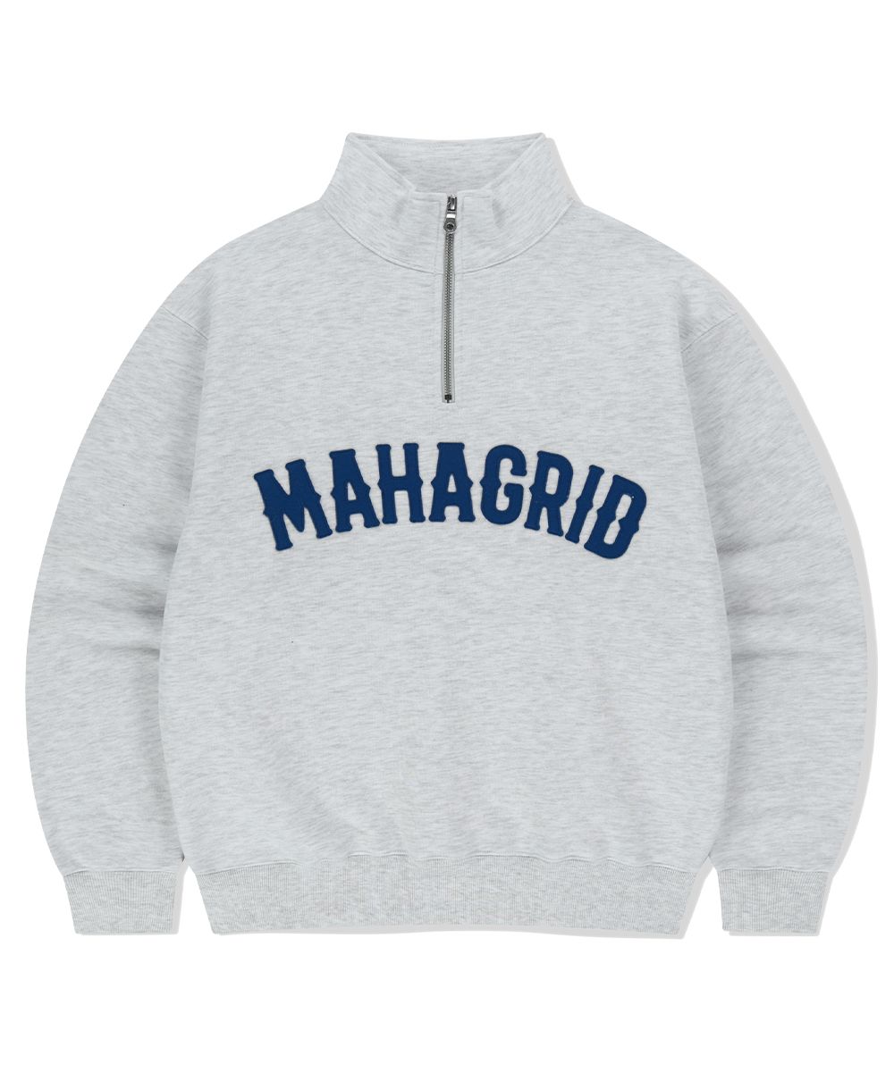 MUSINSA | MAHAGRID ARCH LOGO APPLIQUE HALF ZIP-UP SWEATSHIRT