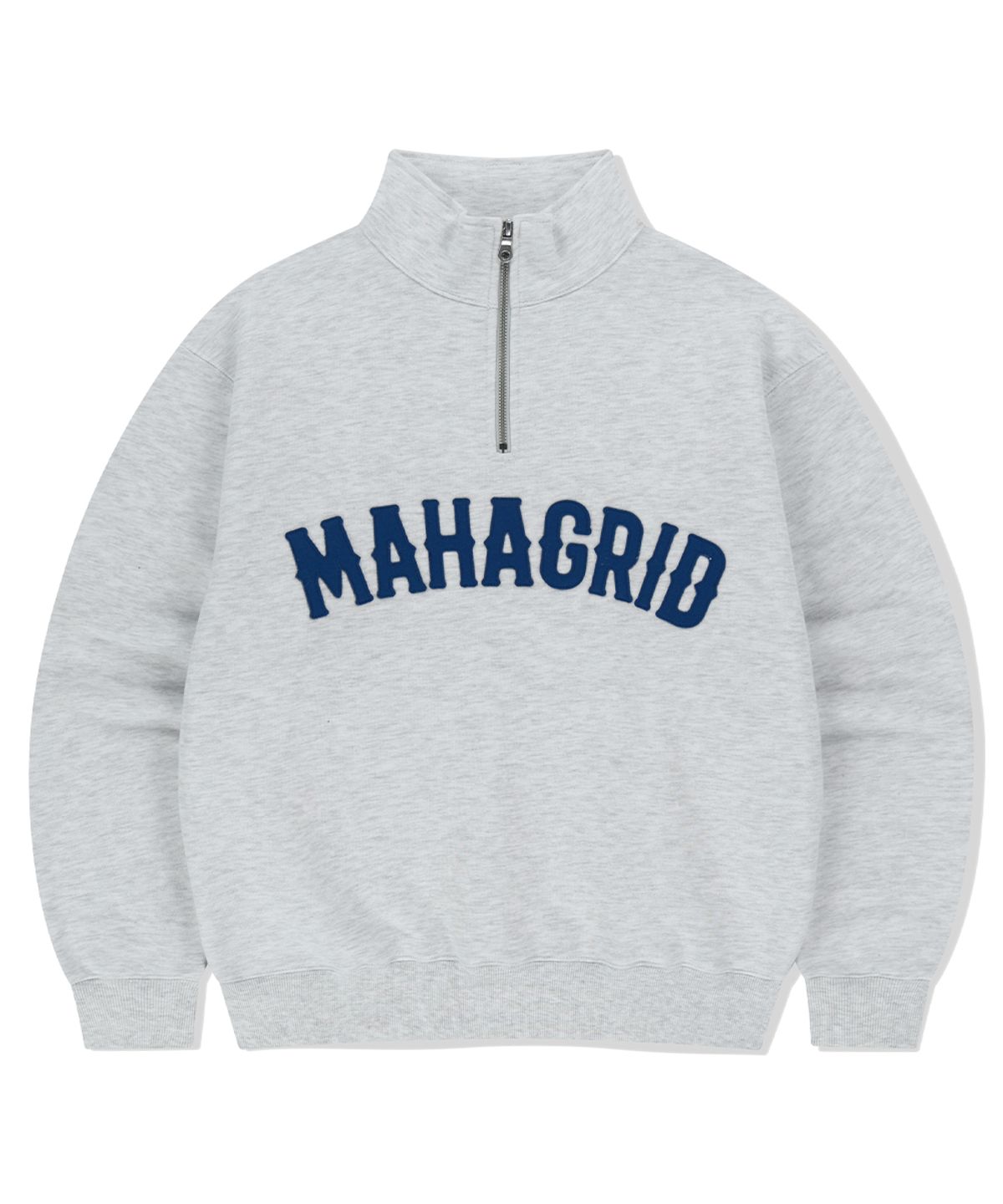 마하그리드(MAHAGRID) ARCH LOGO APPLIQUE HALF ZIP-UP SWEATSHIRT LIGHT GREY(MG2FSMM444A)