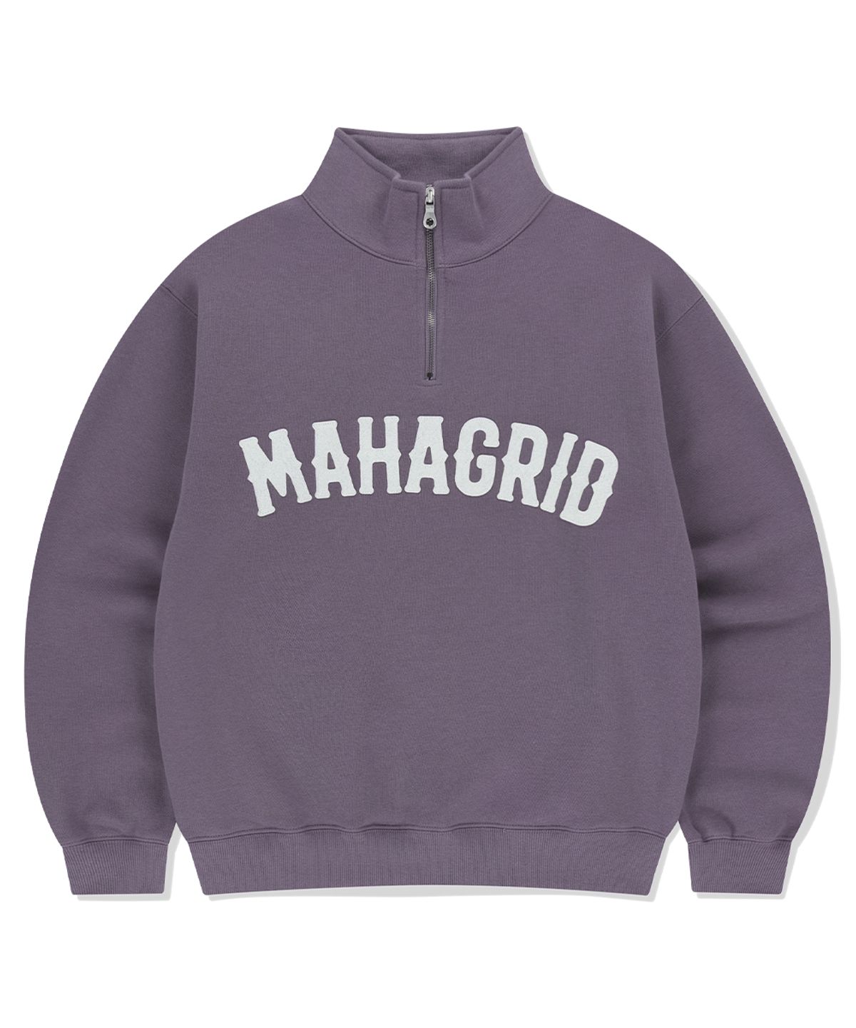 마하그리드(MAHAGRID) ARCH LOGO APPLIQUE HALF ZIP-UP SWEATSHIRT PURPLE(MG2FSMM444A)