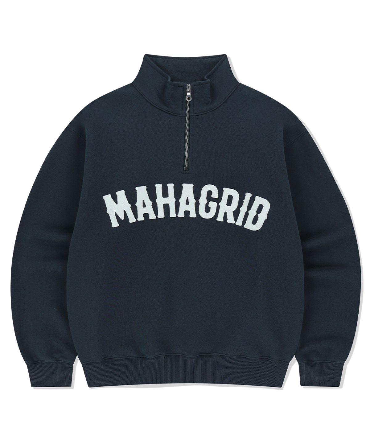 마하그리드(MAHAGRID) ARCH LOGO APPLIQUE HALF ZIP-UP SWEATSHIRT NAVY(MG2FSMM444A)