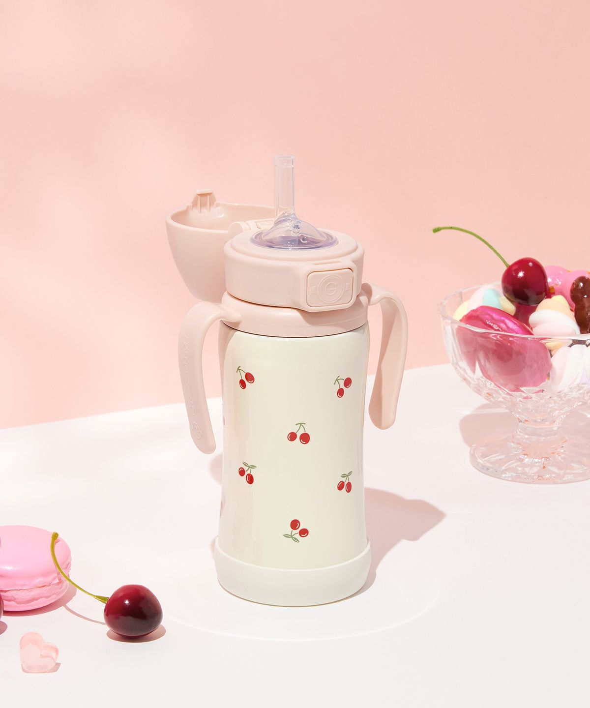그로미미(GROSMIMI) 원터치 스테인리스 빨대컵 체리쉬 300ml (스윗피치)