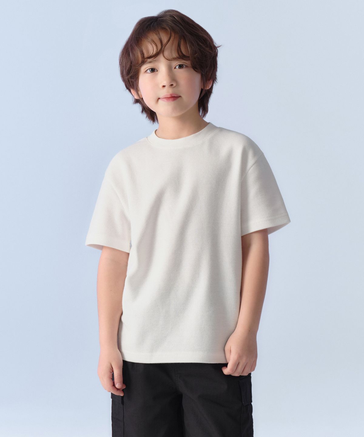 무신사 스탠다드 키즈(MUSINSA STANDARD KIDS) 와플 릴렉스드 크루 넥 티셔츠 [아이보리]