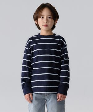 멀티 스트라이프 크루 넥 긴소매 티셔츠 2 [네이비]
