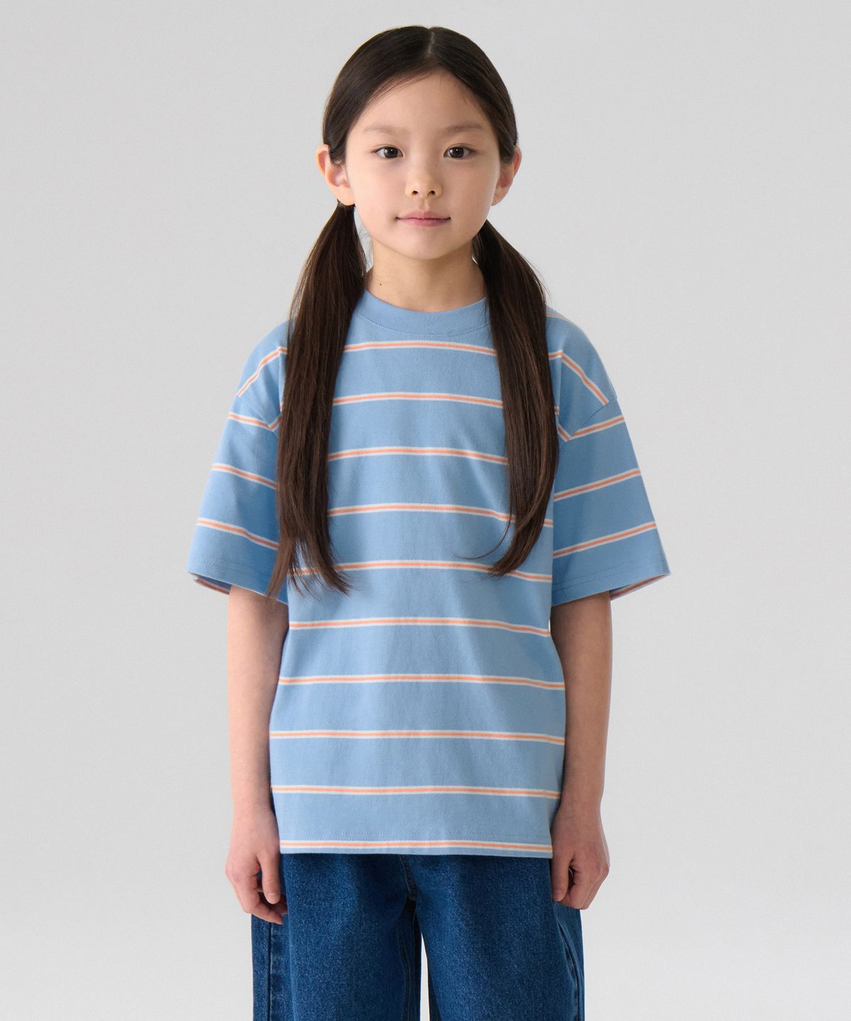 무신사 스탠다드 키즈(MUSINSA STANDARD KIDS) 멀티 스트라이프 크루 넥 티셔츠 2 [스카이 블루]