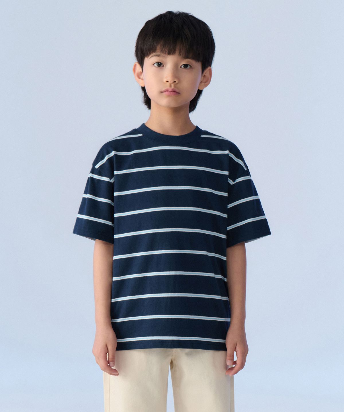 무신사 스탠다드 키즈(MUSINSA STANDARD KIDS) 멀티 스트라이프 크루 넥 티셔츠 2 [네이비]