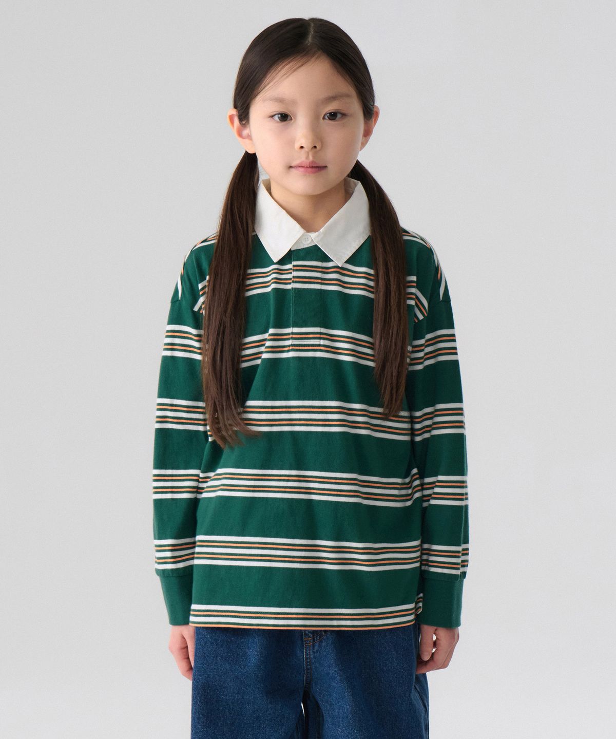 무신사 스탠다드 키즈(MUSINSA STANDARD KIDS) 멀티 스트라이프 럭비 셔츠 1 [그린]