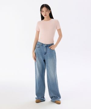 우먼즈 린넨 라이크 와이드 데님 팬츠 [라이트 인디고]