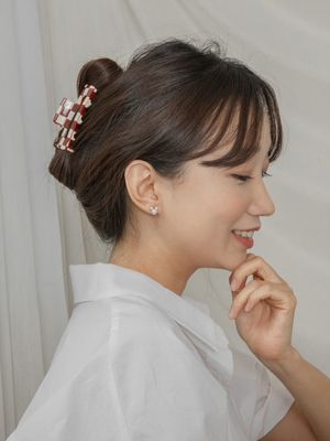 하운드 투스 체크 와인 헤어핀