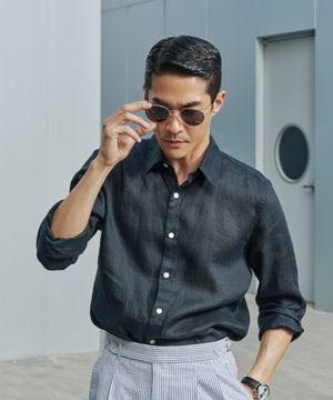 긴팔 린넨100% 클래식 셔츠_네이비