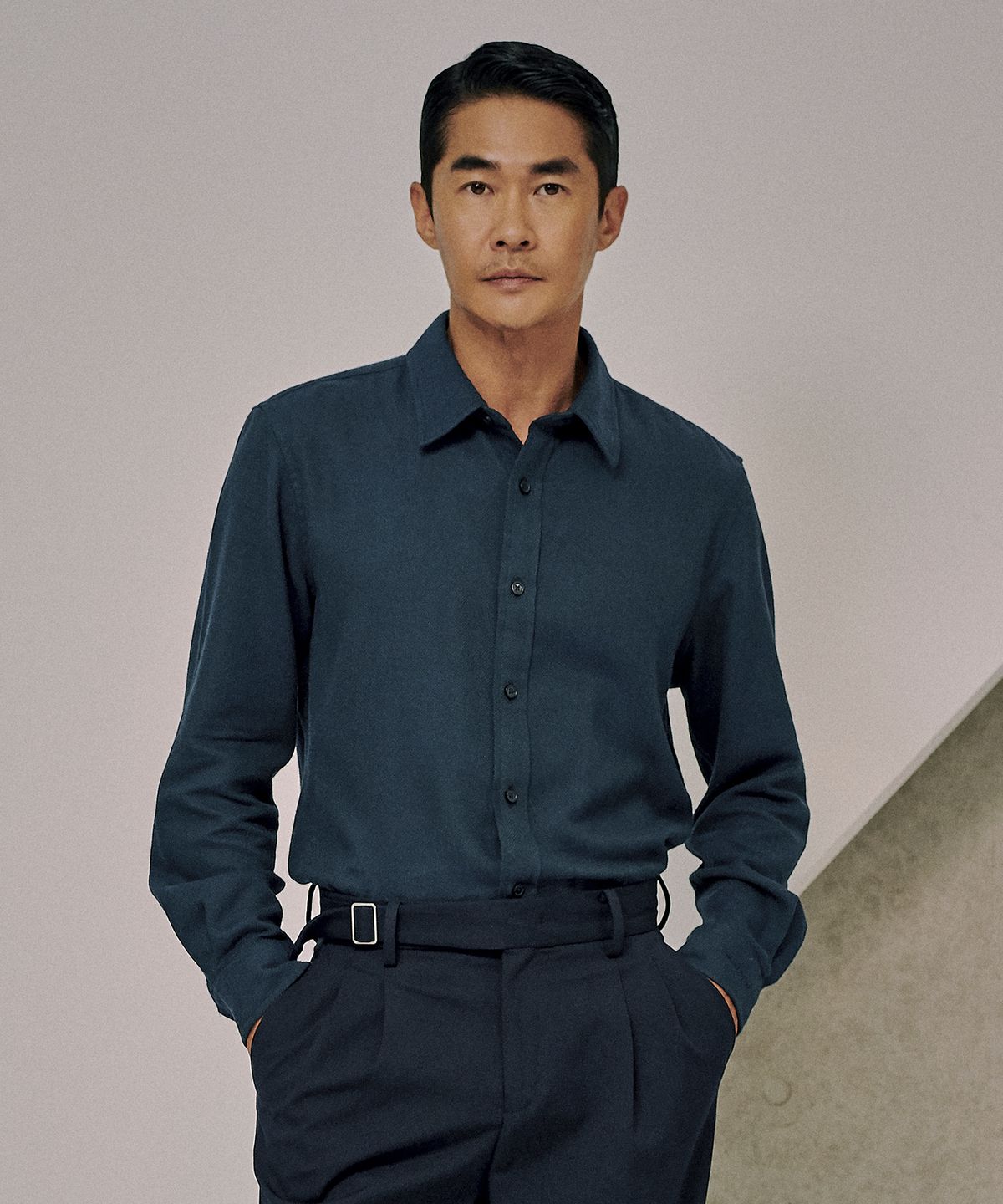 마틴발(MARTYNBAL) 로얄헤링본 면100 셔츠_터키블루