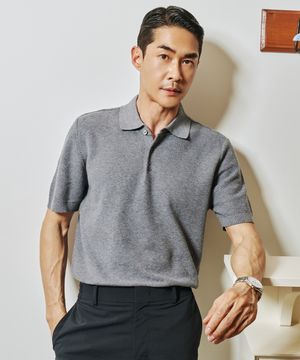 린넨 블렌디드 반팔 카라니트_멜란지그레이