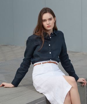 긴팔 린넨100% 클래식 셔츠_네이비