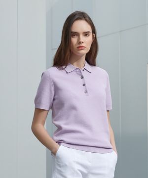 린넨 블렌디드 반팔 카라니트_라벤더