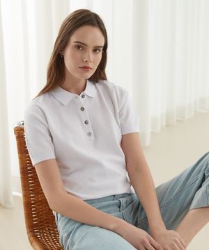 린넨 블렌디드 반팔 카라니트_화이트