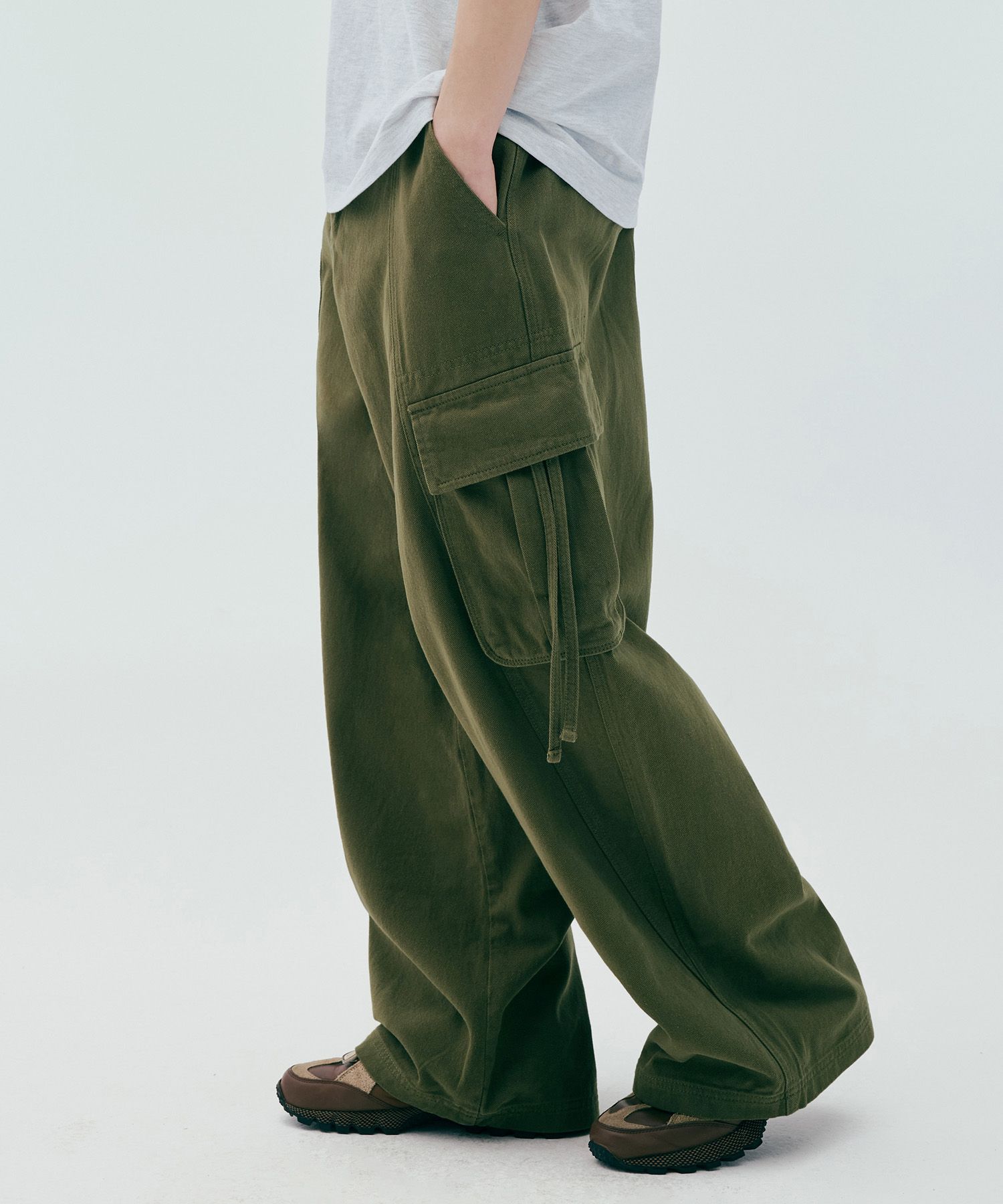 ★codegraphy★ Extra wide fit cargo cotton pants brown CBESU MUSINSA | Codegraphy Extra wide fit cargo cotton pants_khaki