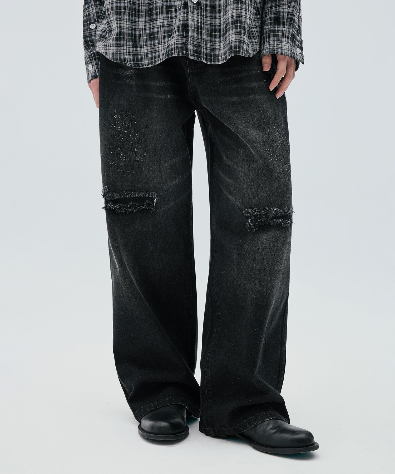 ★codegraphy★ Wide fit scratch denim pants black CBESUDP051 MUSINSA公式 | Codegraphy Wide fit scratch denim pants_black