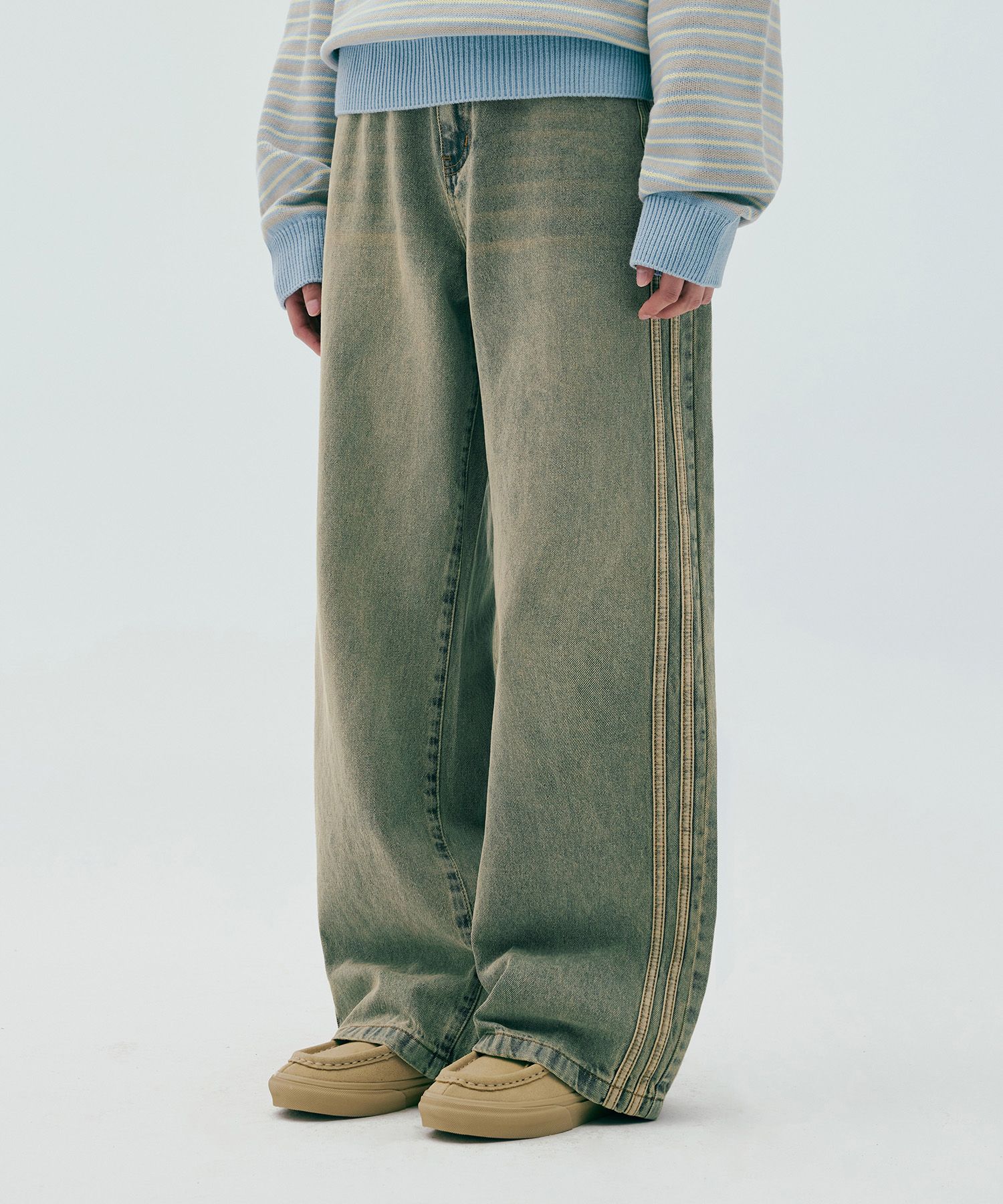 ★codegraphy★ Wide fit track denim pants vintage blue CBESU MUSINSA | Codegraphy Wide fit track denim pants_vintage blue