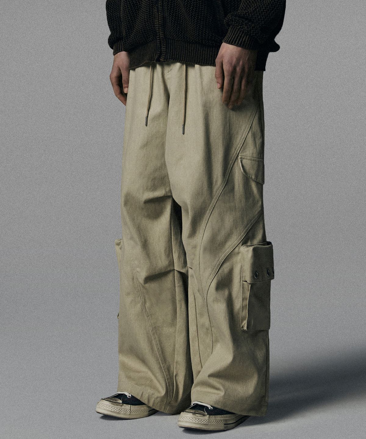 낫포너드(NOT4NERD) Twill Cotton Incision Cargo Pants - Beige