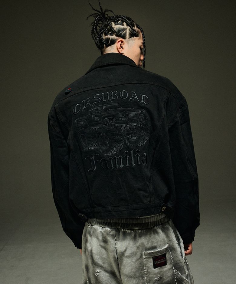 Oksuroad Washed Black Denim Trucker Jacket