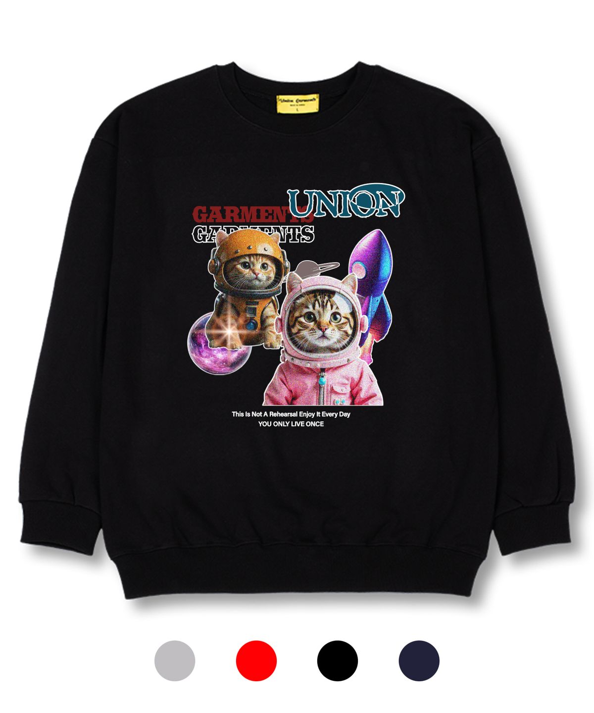 유니온가먼츠(UNION GARMENTS) 스페이스캣 쭈리 오버핏 맨투맨 티셔츠