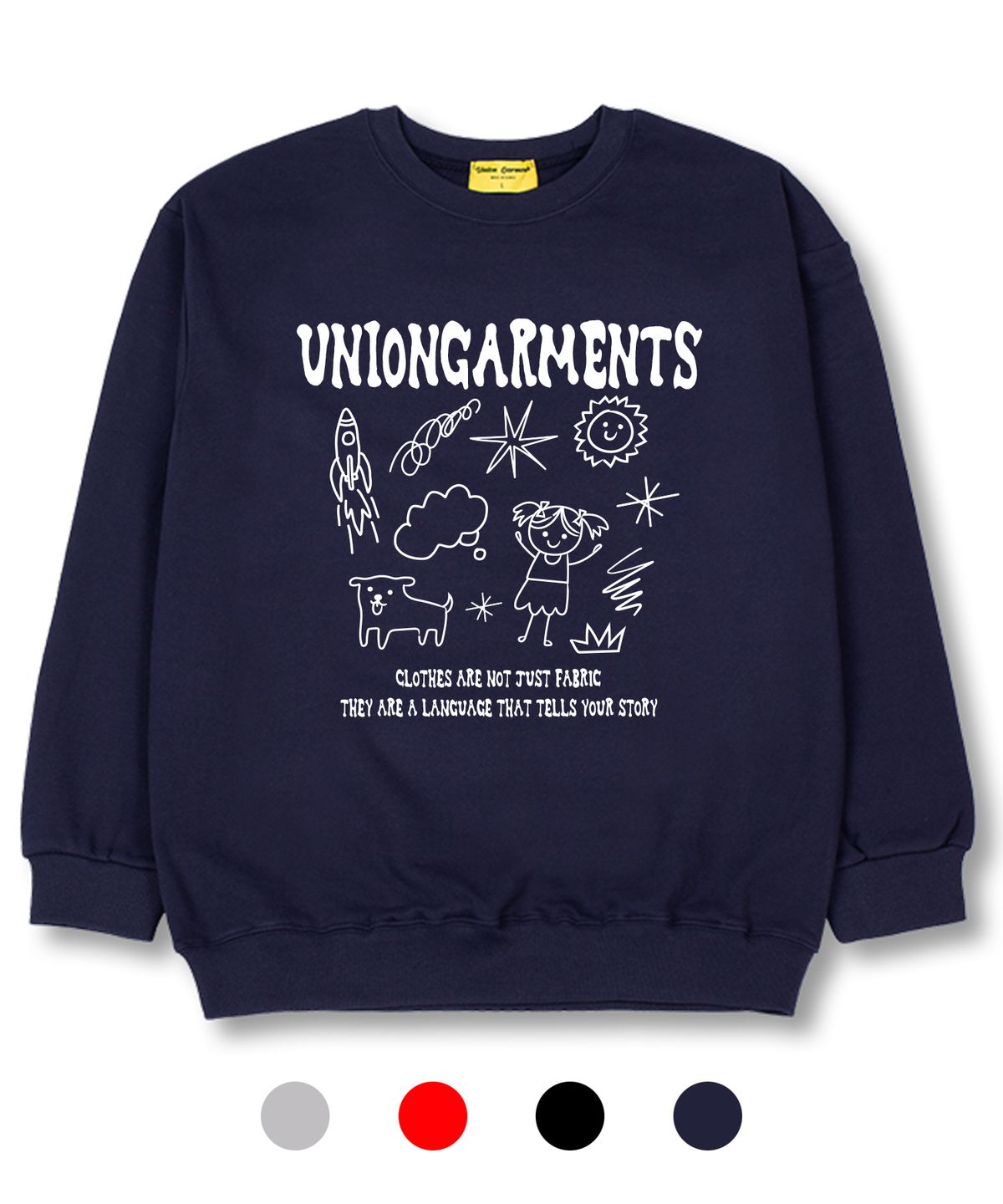 유니온가먼츠(UNION GARMENTS) 큐티걸 스케치 쭈리 오버핏 맨투맨 티셔츠