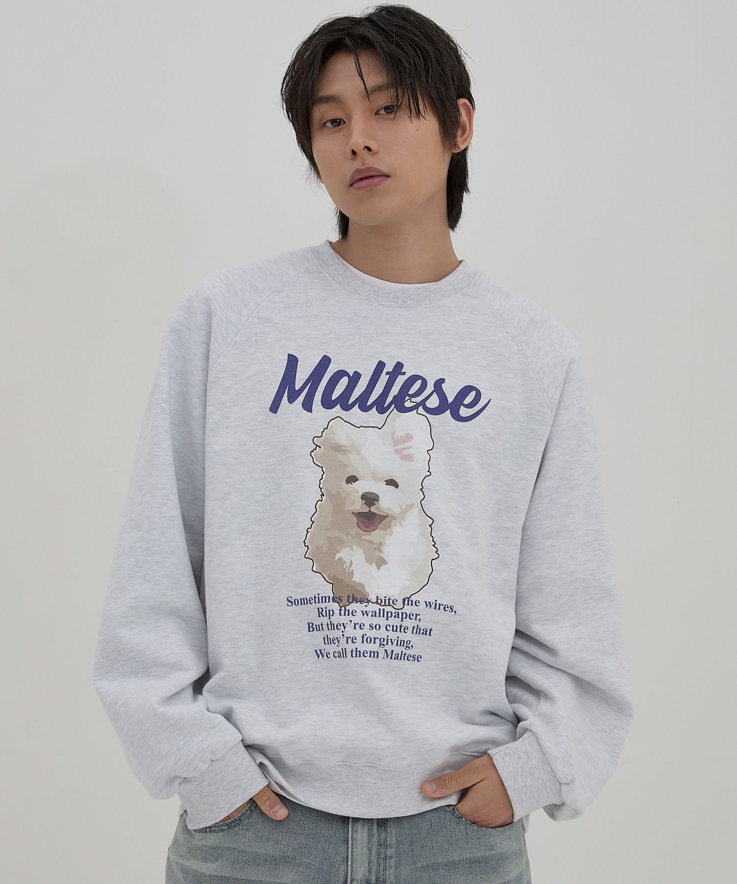 ★ Wai Kei★ Maltese Cloud Raglan Man to Man Melange White MUSINSA | WAI KEI Maltese Cloud Raglan Man to Man Melange White