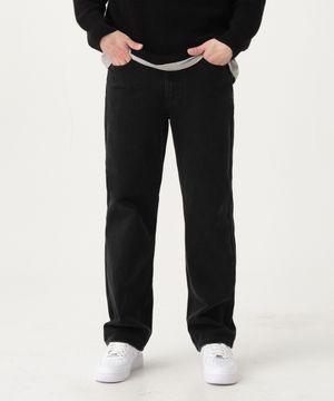 데일리 세미 와이드 데님 팬츠(흑청)