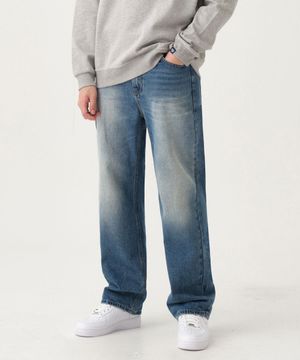 데일리 세미 롱 와이드 데님 팬츠 (블루워싱)