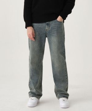 데일리 세미 롱 와이드 데님 팬츠 (빈티지블루워싱)