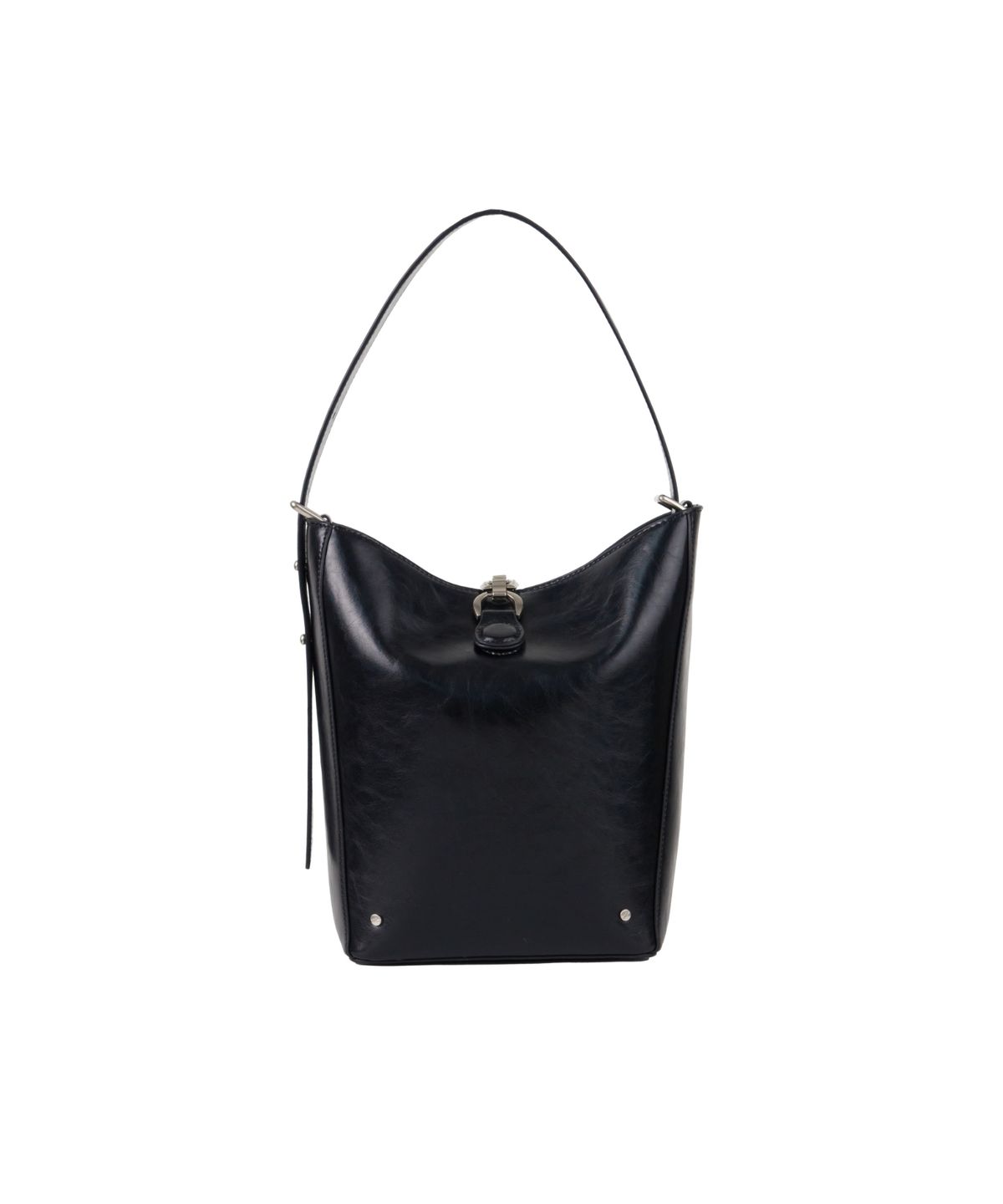 레더리(LEATHERY) 볼티드 카우 레더 마그네틱 버킷백 [BLACK]