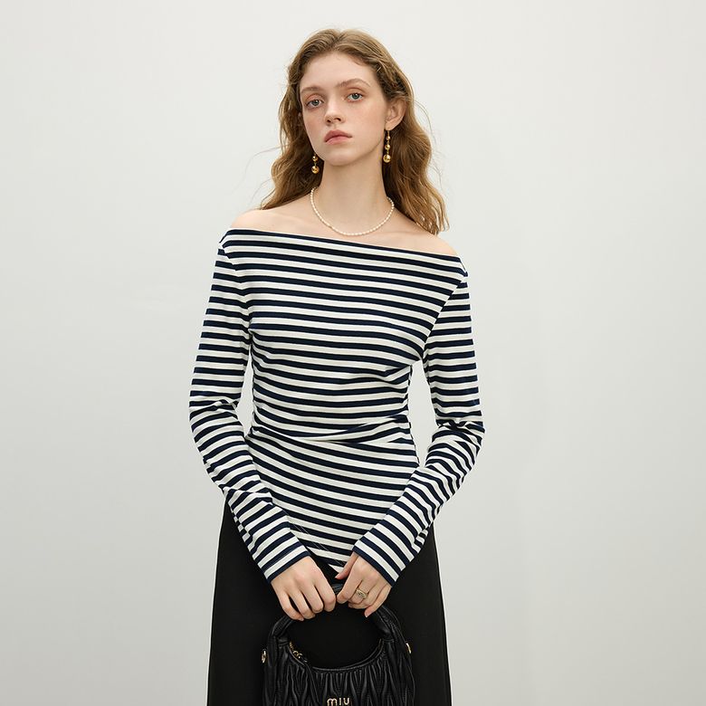 WD_Off shoulder striped long sleeve top