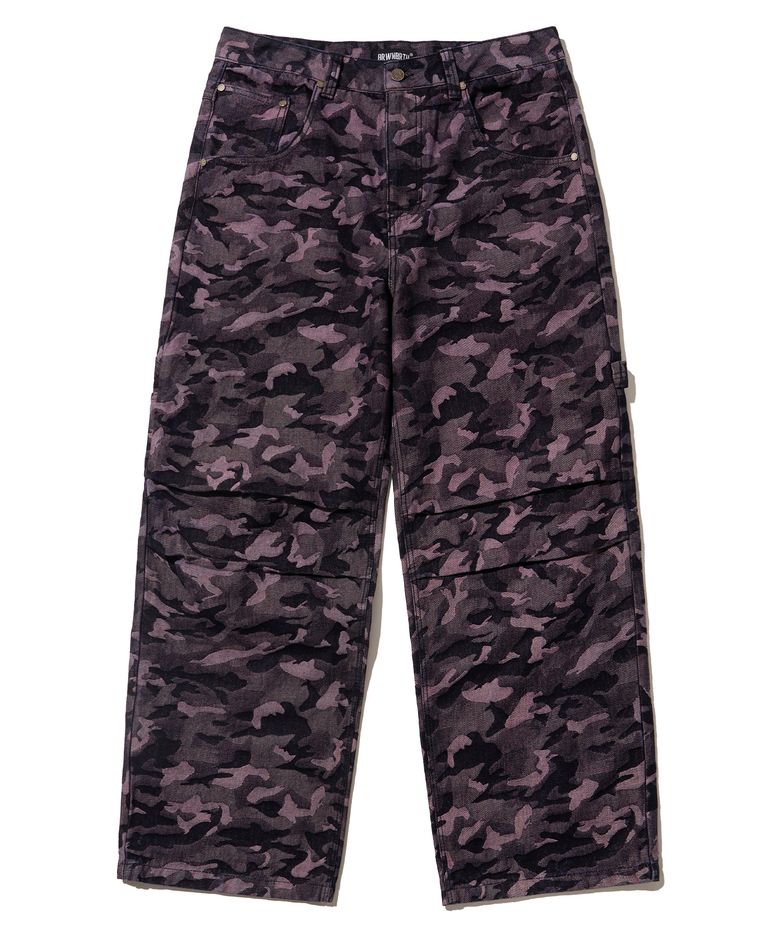 CAMO BIG POCKET DENIM PANTS - BURGUNDY