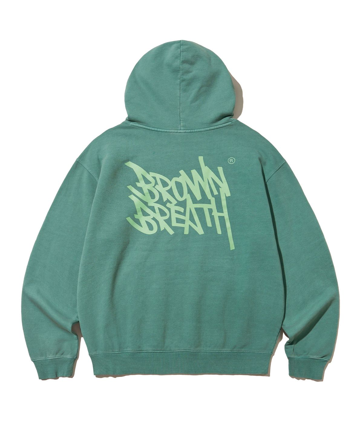 브라운브레스(BROWNBREATH) PIGMENT TAG HOODIE - BLUE GREEN