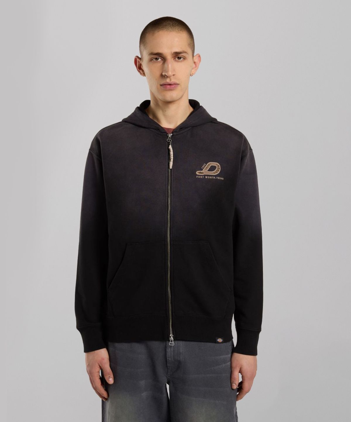 디키즈(DICKIES) 워시드 스네이크 후드 집업 Black