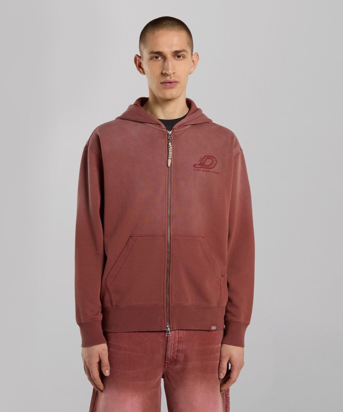 디키즈(DICKIES) 워시드 스네이크 후드 집업 Mahogany